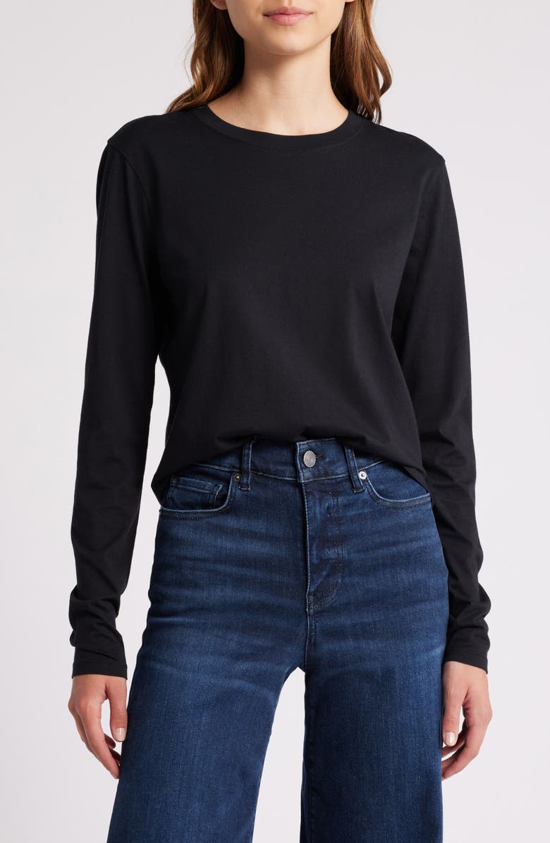 FRAME Cotton Crewneck Top, Main, color, Black