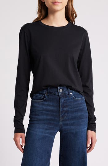 Frame Cotton Crewneck Top In Black