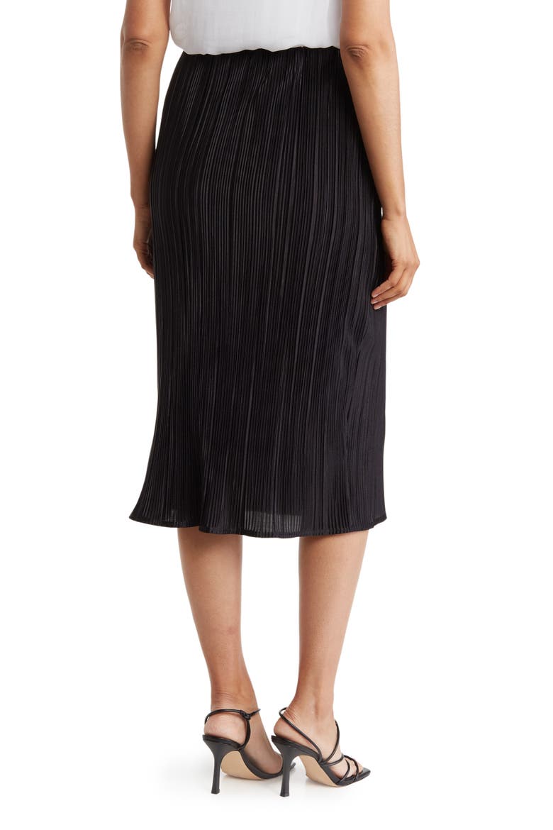 Solid Plissé Midi Skirt, Alternate, color, BLACK