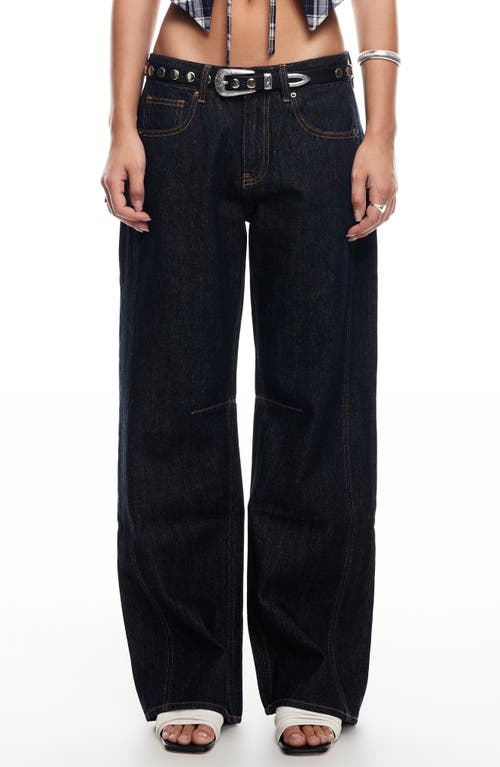 Shop Lioness Renacida Low Rise Wide Leg Jeans In Dark Denim