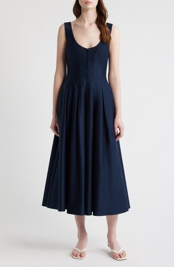 open lace back dress Light Blue Stripe Cotton Blend Midi Dress - All Dresses