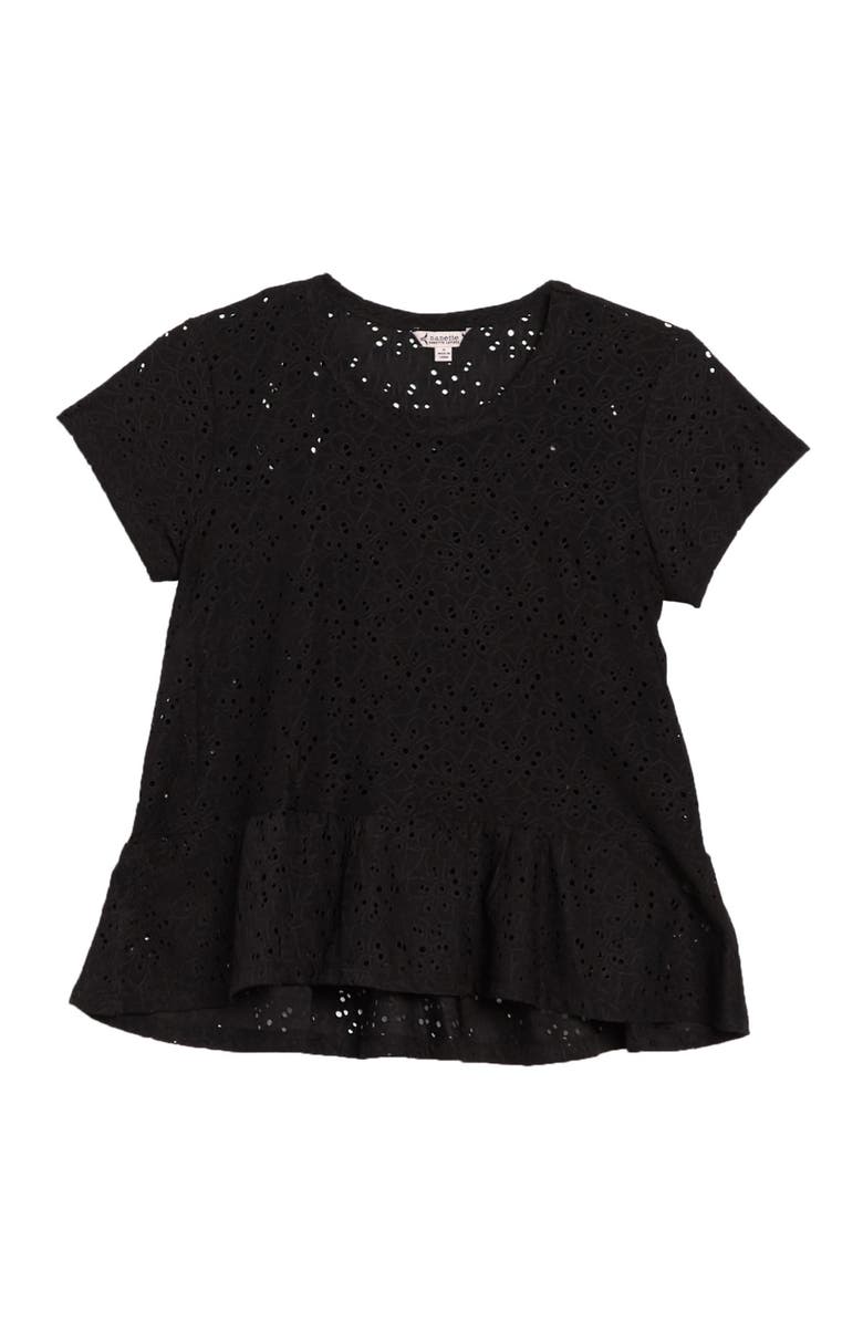NANETTE NANETTE FOOTWR Short Sleeve Eyelet Peplum Top, Main, color, 