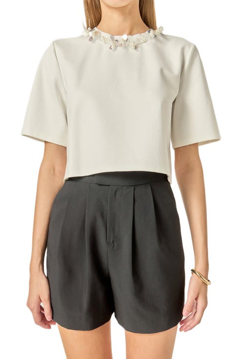 Beaded Pearl Detail Crop Top