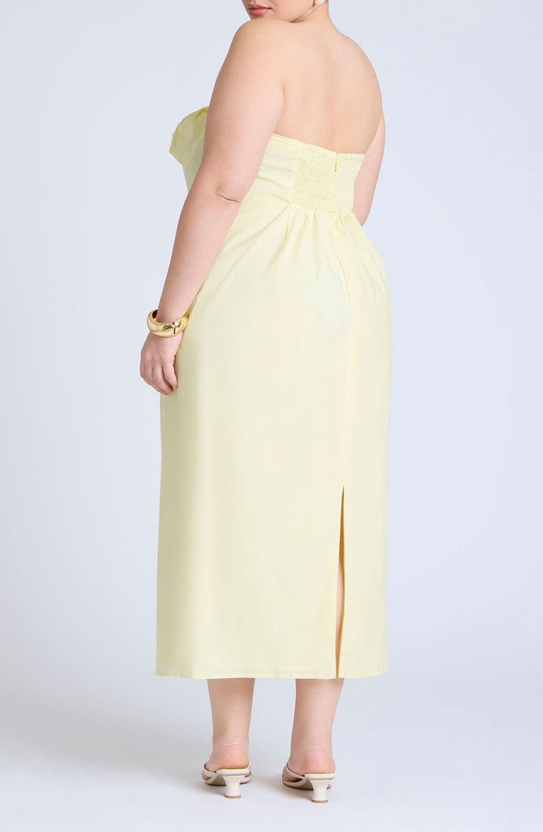 ELOQUII Pleat Detail Strapless Stretch Poplin Midi Dress, Alternate, color,