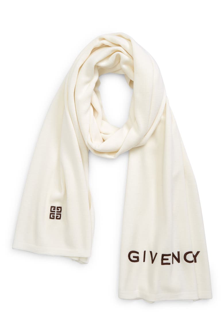 4G Wool Knit Scarf, Main, color, IVORY EMBER CHOCOLATE