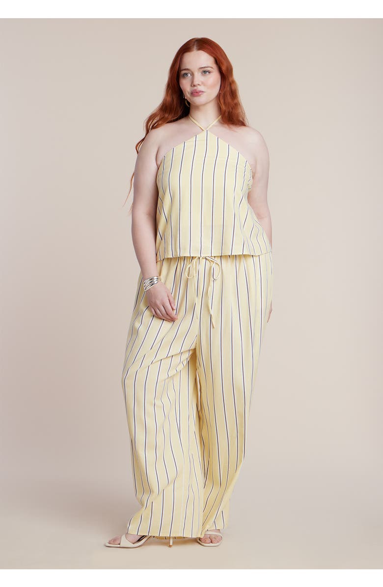 ELOQUII Linen Halter Top, Alternate, color, Sunlight Stripe