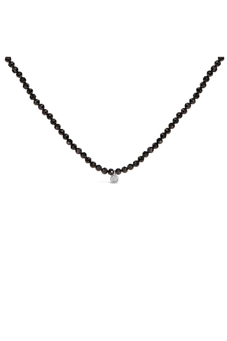 Sterling Silver Diamond Accent Black Spinel Bead Station Necklace, Main, color, Silver