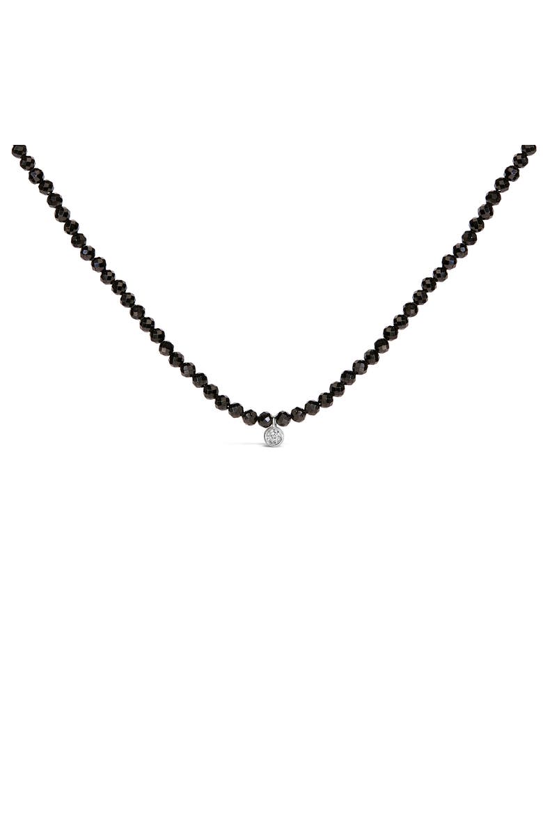Haus of Brilliance Sterling Silver Diamond Accent Black Spinel Bead Station Necklace, Main, color, Silver