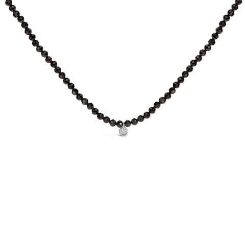 Sterling Silver Diamond Accent Black Spinel Bead Station Necklace