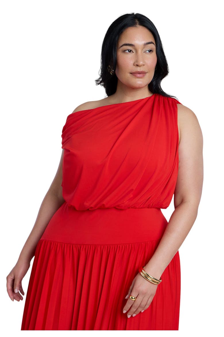Draped One-Shoulder Maxi Dress, Alternate, color, FLAME SCARLET