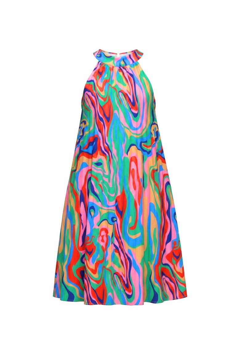 Color Swirl Halter Swing Dress, Main, color, Blue-Green