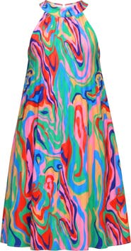 Mia Belle Girls Color Swirl Halter Swing Dress
