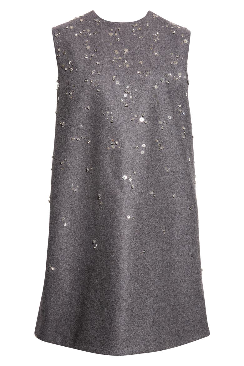 Beaded Sleeveless Wool Shift Minidress, Alternate, color, LAVA STONE
