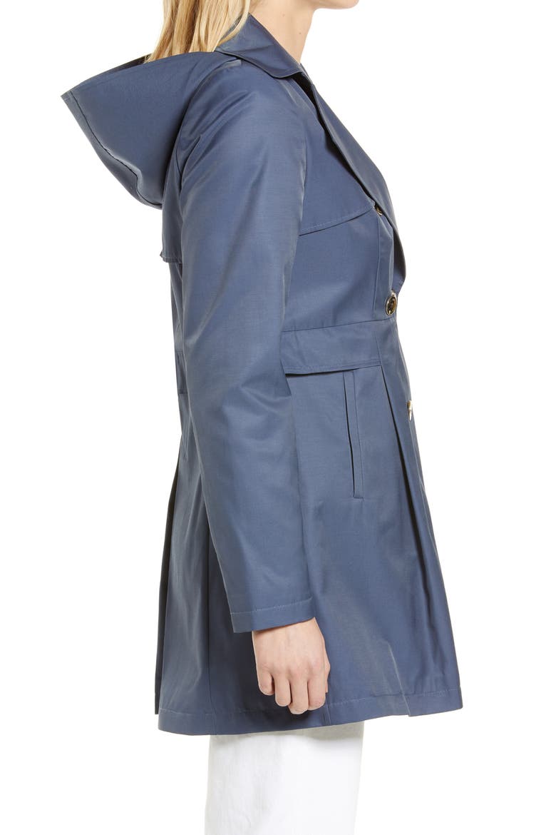 Water Repellent Hooded Cotton Blend Trench Coat, Alternate, color, BLUE STEEL
