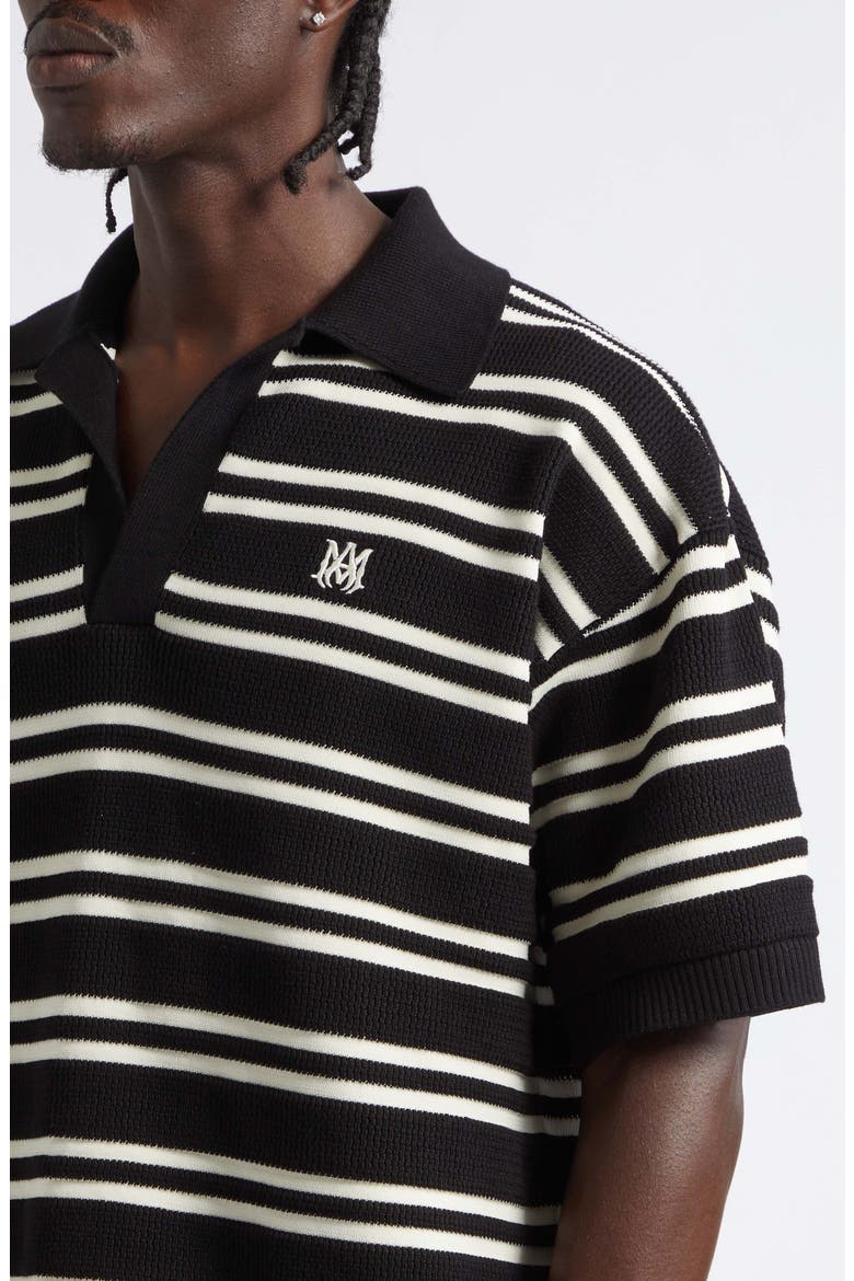 MA Stripe Polo Sweater, Alternate, color, BLACK