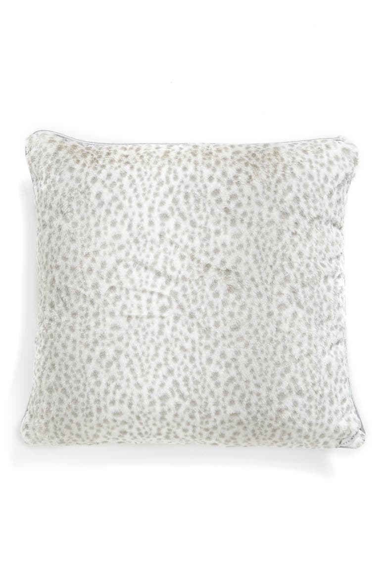 Snow Leopard Faux Fur Throw Pillow, Main, color, SILVER