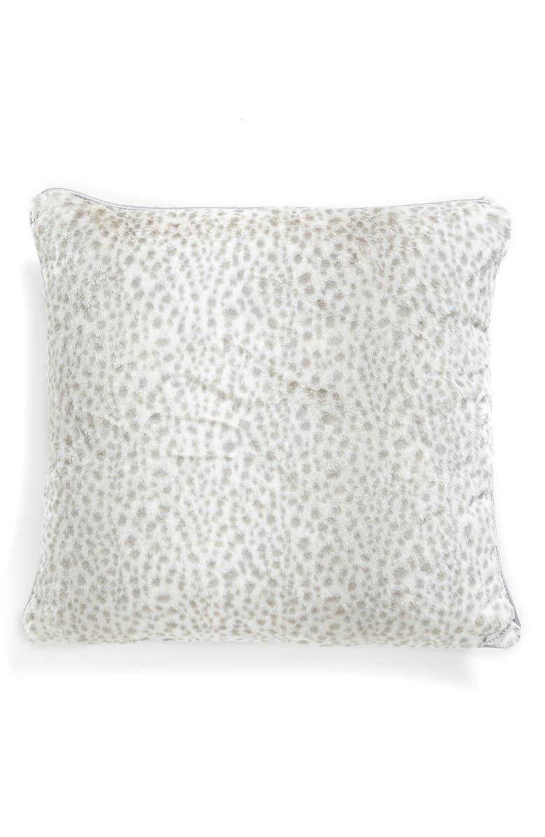 Giraffe at Home Snow Leopard Faux Fur Throw Pillow, Main, color, 
