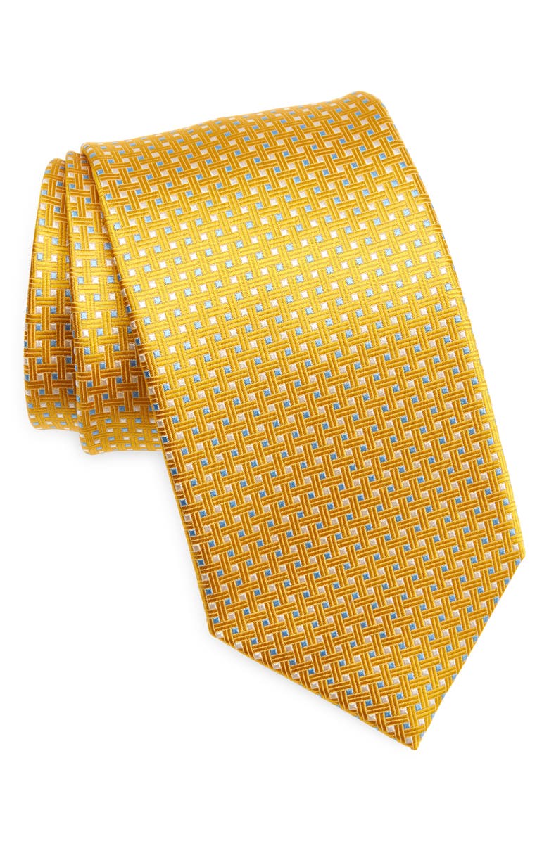 David Donahue Neat Square Silk Tie, Main, color, Yellow