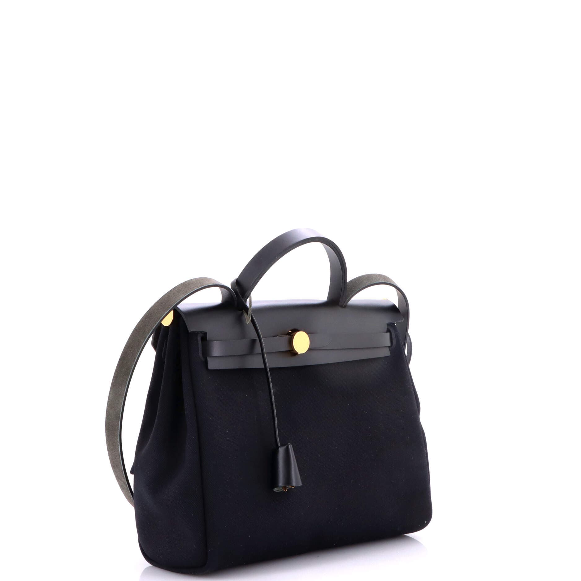 Pre-Owned Hermes Herbag Zip Leather and Toile 31, Alternate, color, Noir