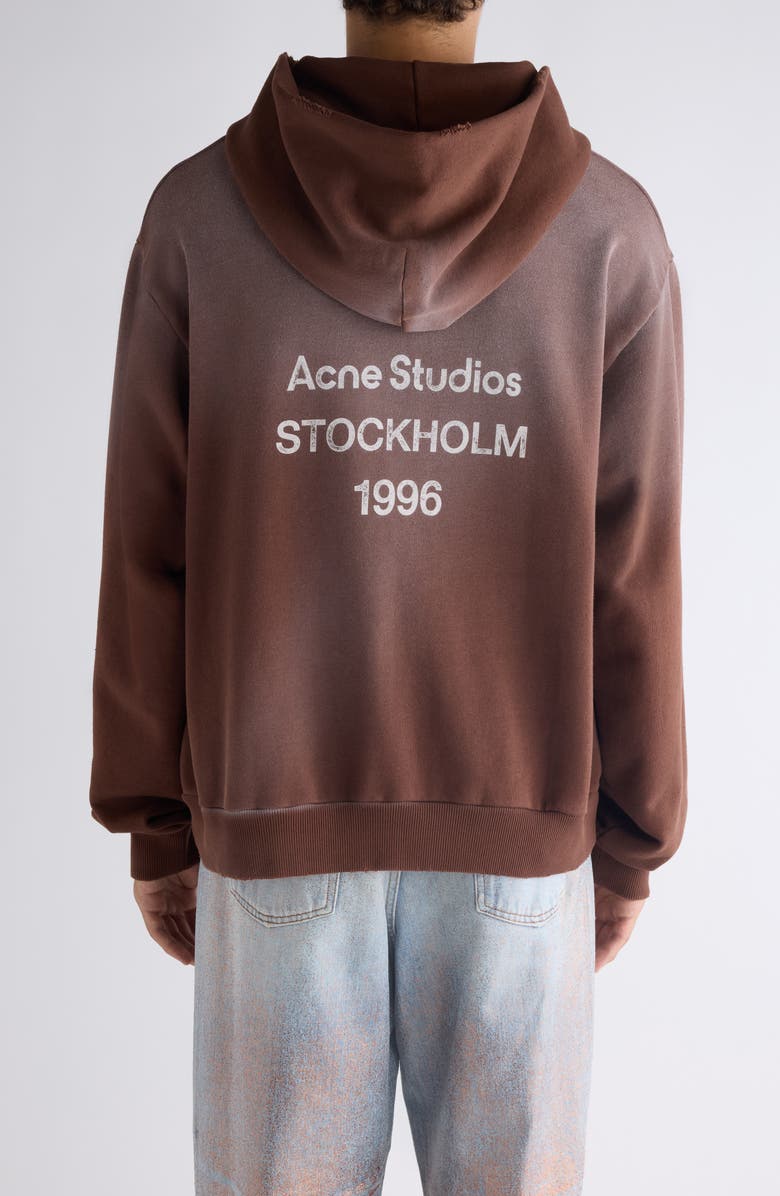 Acne Studios Stockholm Oversize Distressed Graphic Hoodie, Alternate, color, Chocolate Brown