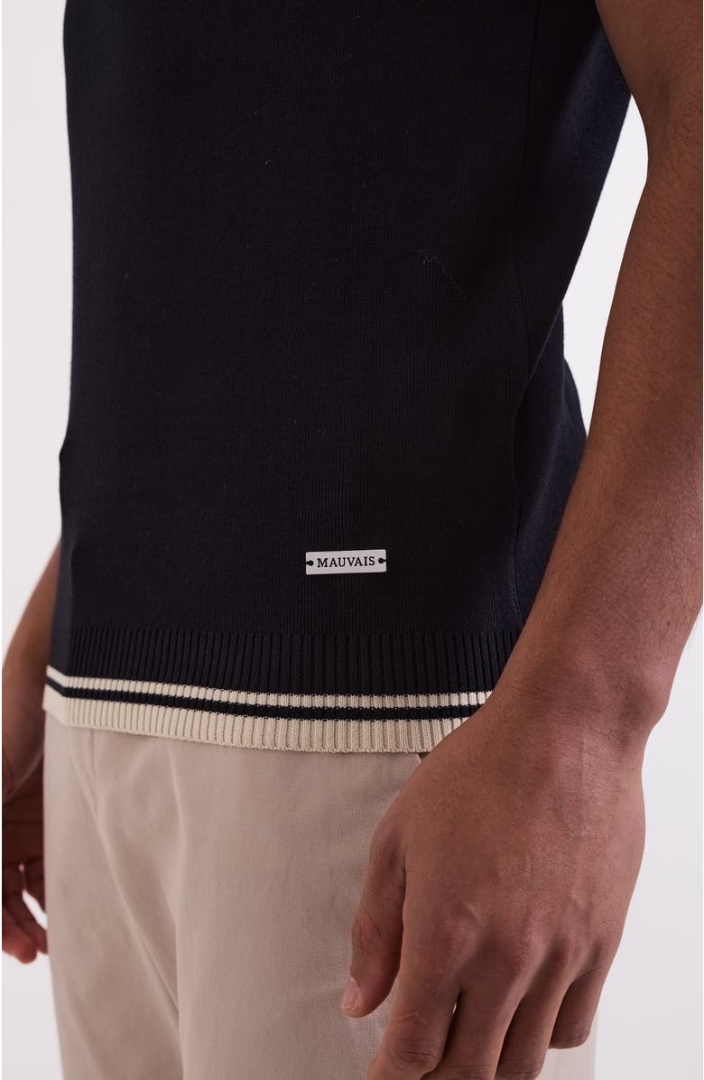 MAUVAIS Riccio Slim Knit Tipped Tee, Alternate, color, Black