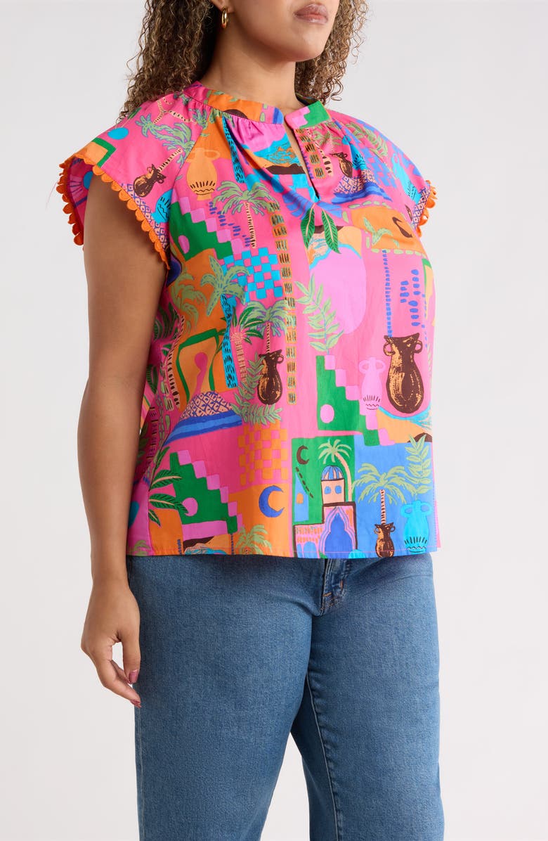 SUGARLIPS Lanus City Print Ayla Cotton Top, Alternate, color, Fuchsia-Multi