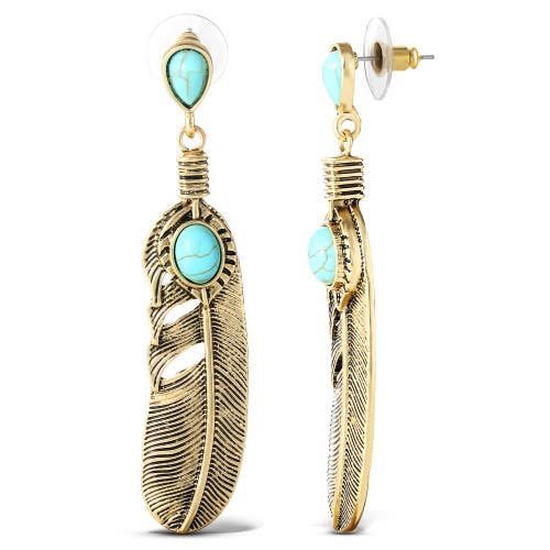 Jessica Simpson Stone Feather Drop Earrings In Gold