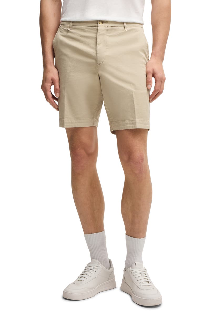 BOSS Slice Stretch Cotton Shorts, Main, color, Light Beige