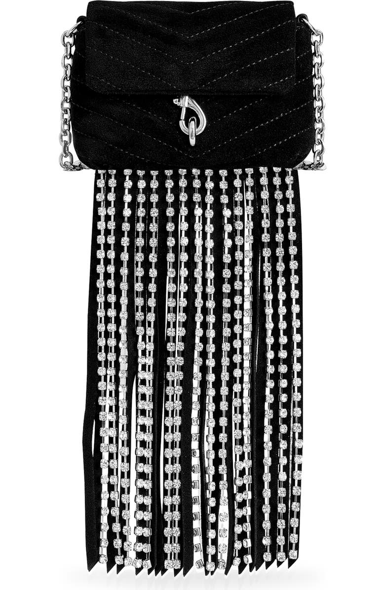 Rebecca Minkoff Edie Crystal Fringe Micro Suede Crossbody Bag, Main, color,