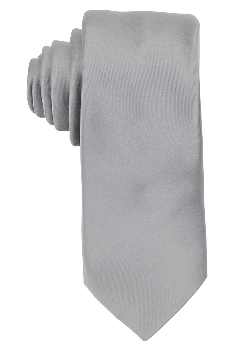 Men's Solid Satin X-Long Tie, Main, color, SLATE