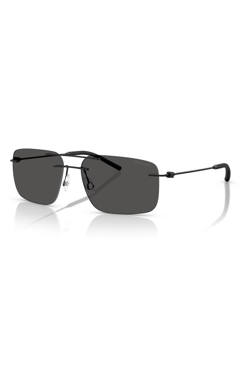 Moncler 56mm Rimless Rectangular Sunglasses, Alternate, color, Matte Black