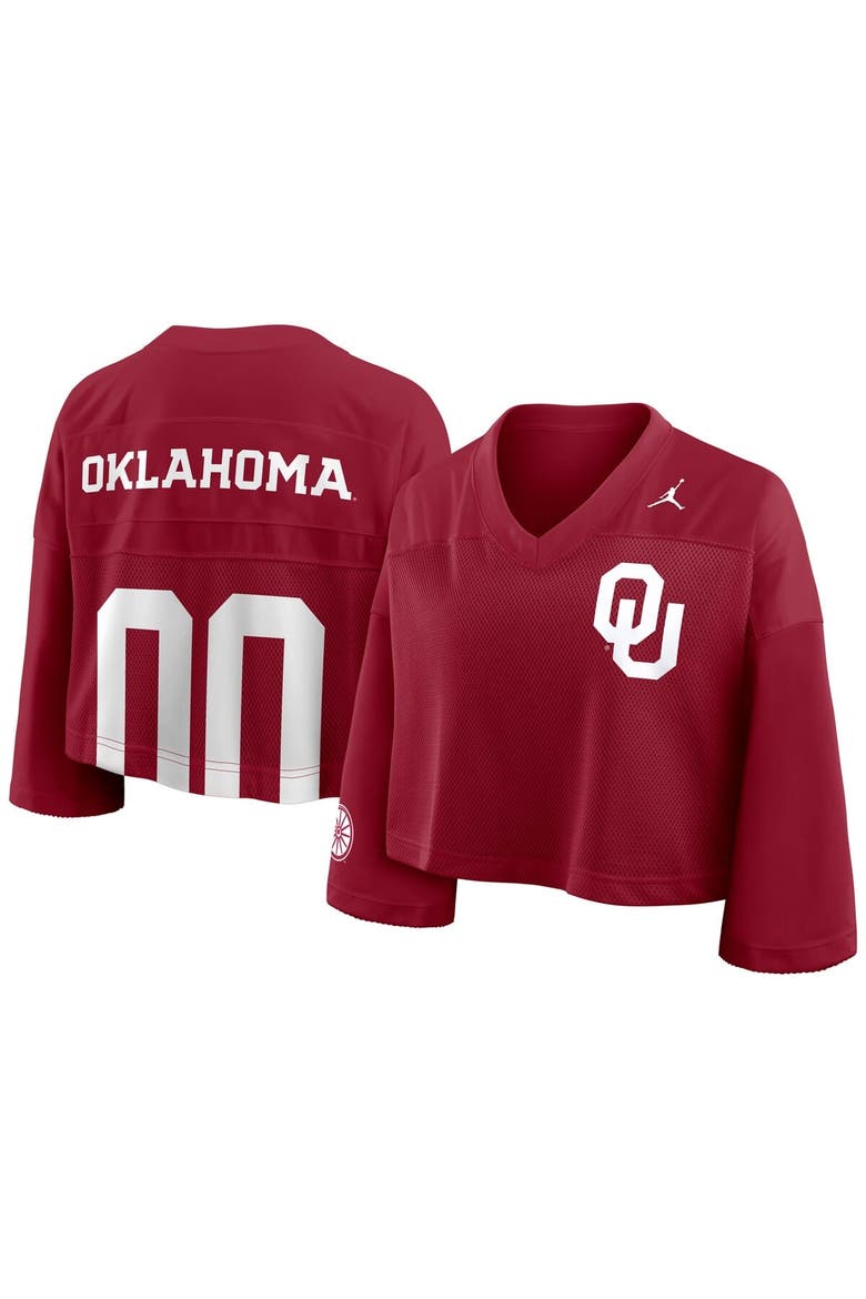 Women's Jordan Brand Crimson Oklahoma Sooners Cropped Mesh Dri-FIT Fashion Jersey, Main, color, Crimson