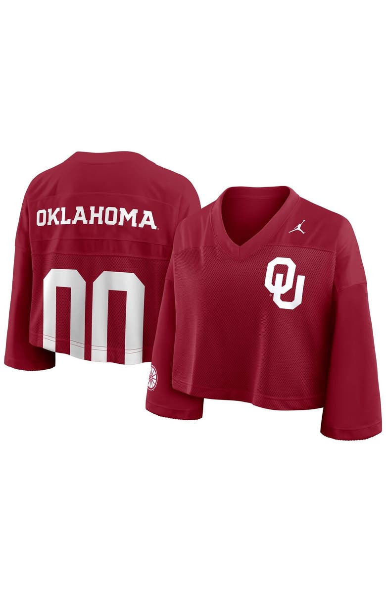 Jordan Brand Women's Jordan Brand Crimson Oklahoma Sooners Cropped Mesh Dri-FIT Fashion Jersey, Main, color, Crimson