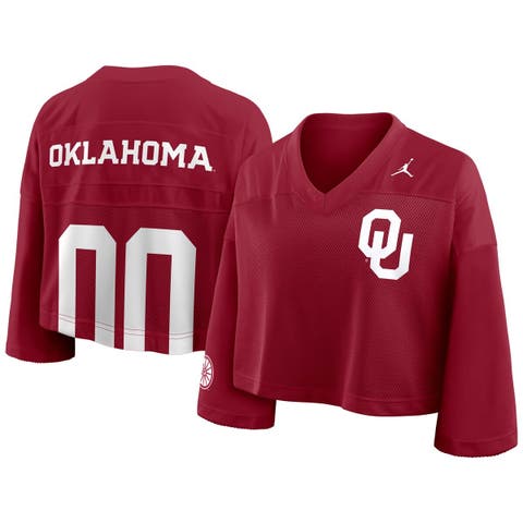 Women's Jordan Brand Crimson Oklahoma Sooners Cropped Mesh Dri-FIT Fashion Jersey