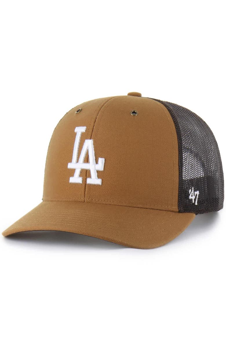 CARHARTT X 47 Men's Carhartt x '47  Brown Los Angeles Dodgers Trucker Adjustable Hat, Main, color, Brown