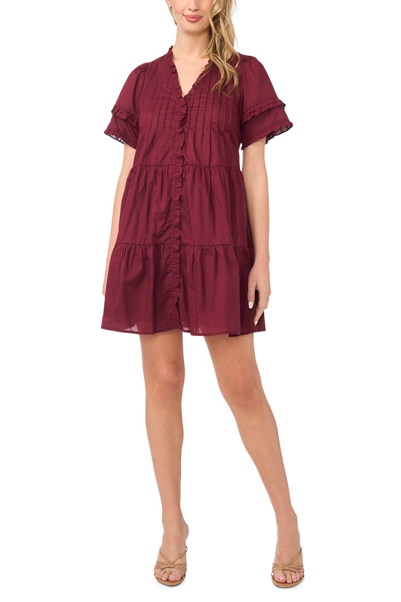Pintuck Tiered Cotton Dress, Main, color, WINDOW WINE