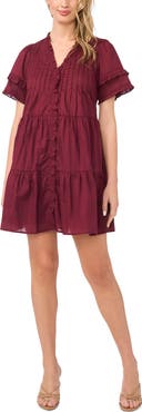 CeCe Pintuck Tiered Cotton Dress
