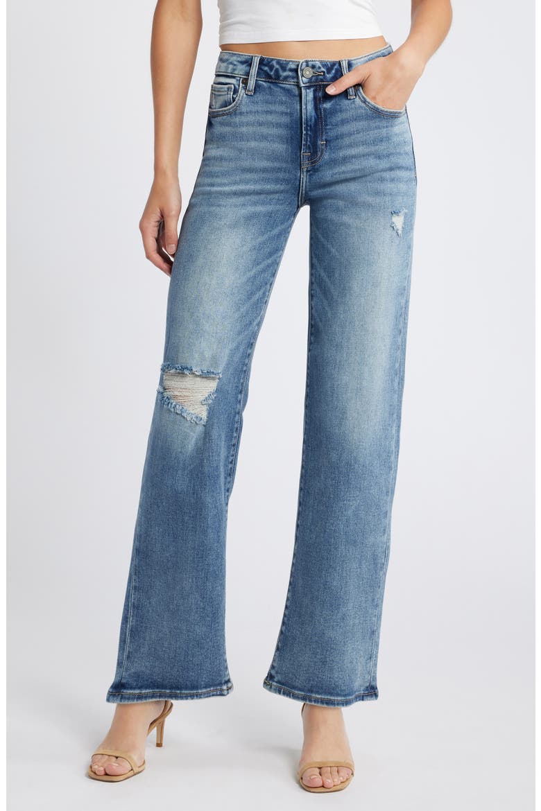Ripped Straight Leg Jeans, Main, color, DARK WASH