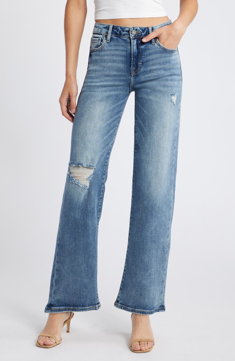 HIDDEN JEANS Ripped Straight Leg Jeans, Main, color, Dark Wash