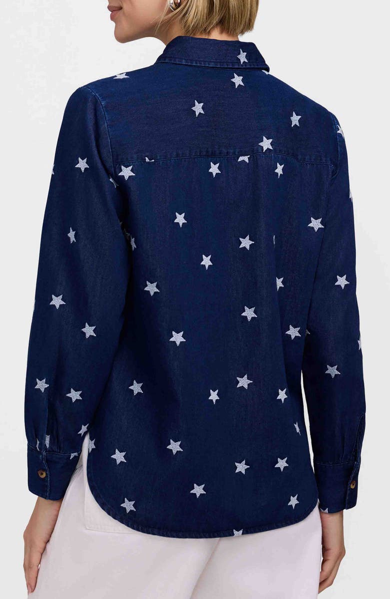 Foxcroft Meghan Star Embroidered Denim Button-Up Shirt, Alternate, color, Navy Blue/ Multi