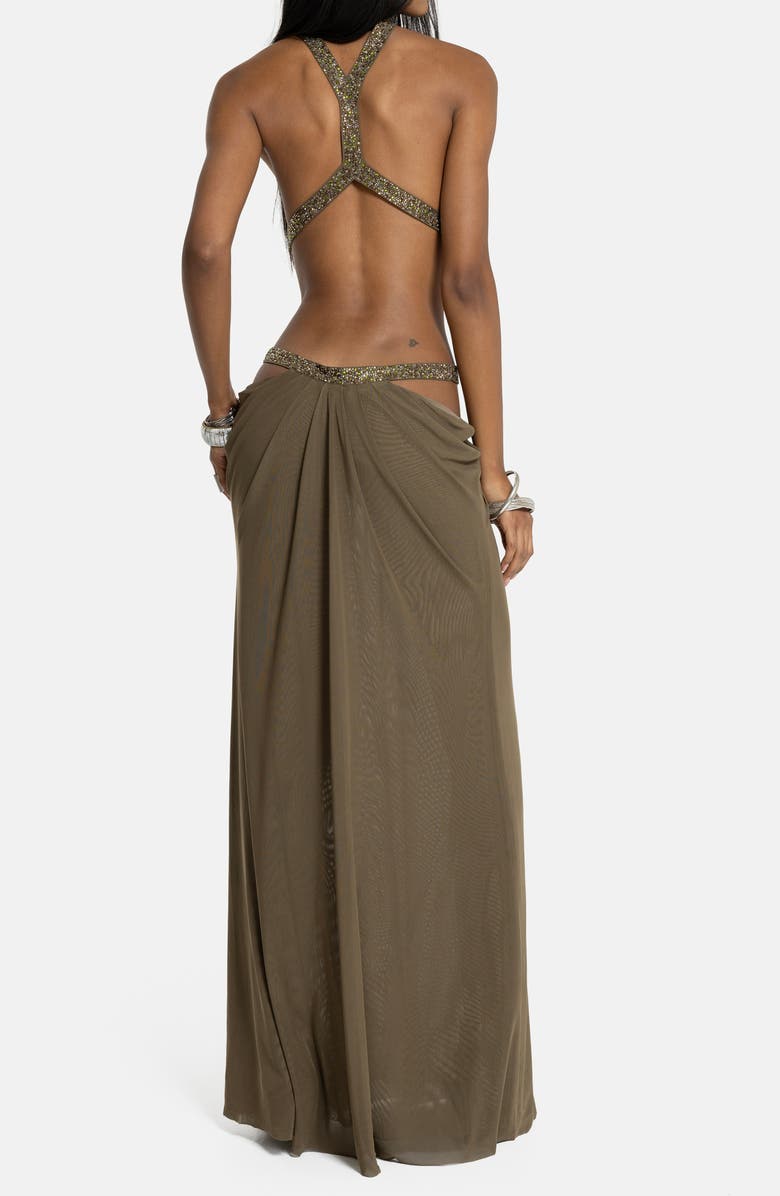 JADED LONDON Bead Detail Plunge Neck Open Back Maxi Dress, Alternate, color, Green