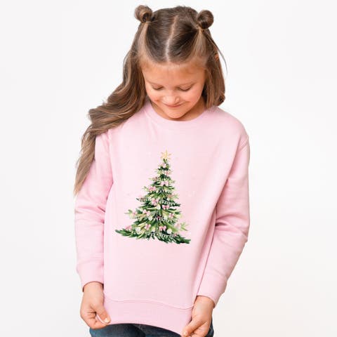 Watercolor Christmas Tree Sparkle Sweatshirt (Little Kid & Big Kid)