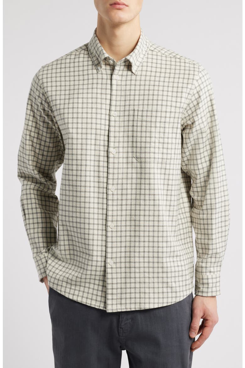 Kent Check Flannel Button-Down Shirt, Main, color, IVORY/LIGHT GREY MELANGE