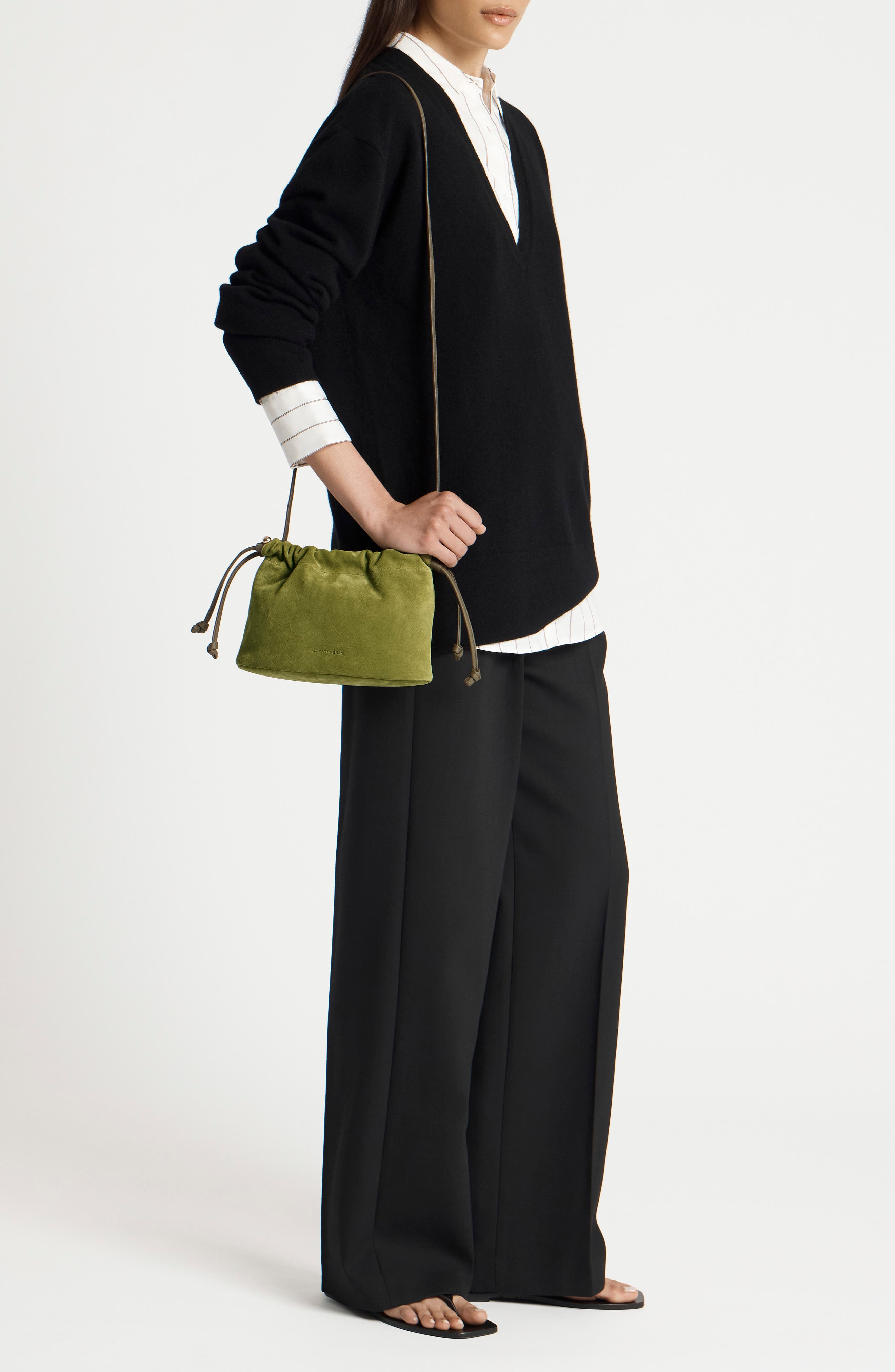 Drawstring Suede Crossbody Bag, Alternate, color, LIME/ KHAKI