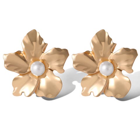 Flower Earrings with Pearl Center