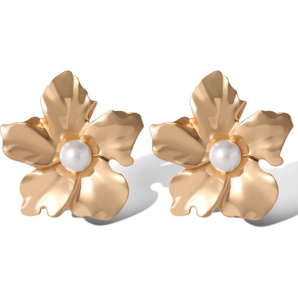 Jessica Simpson Statement Flower Earrings With Pearl Center In Gold