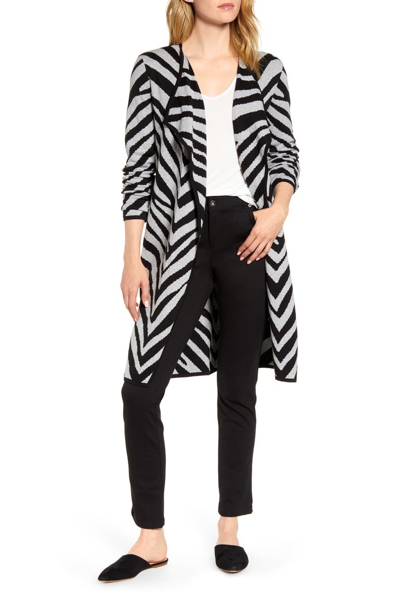 Zebra Stripe Drape Lapel Jacquard Cardigan, Main, color, SILVER HEATHER
