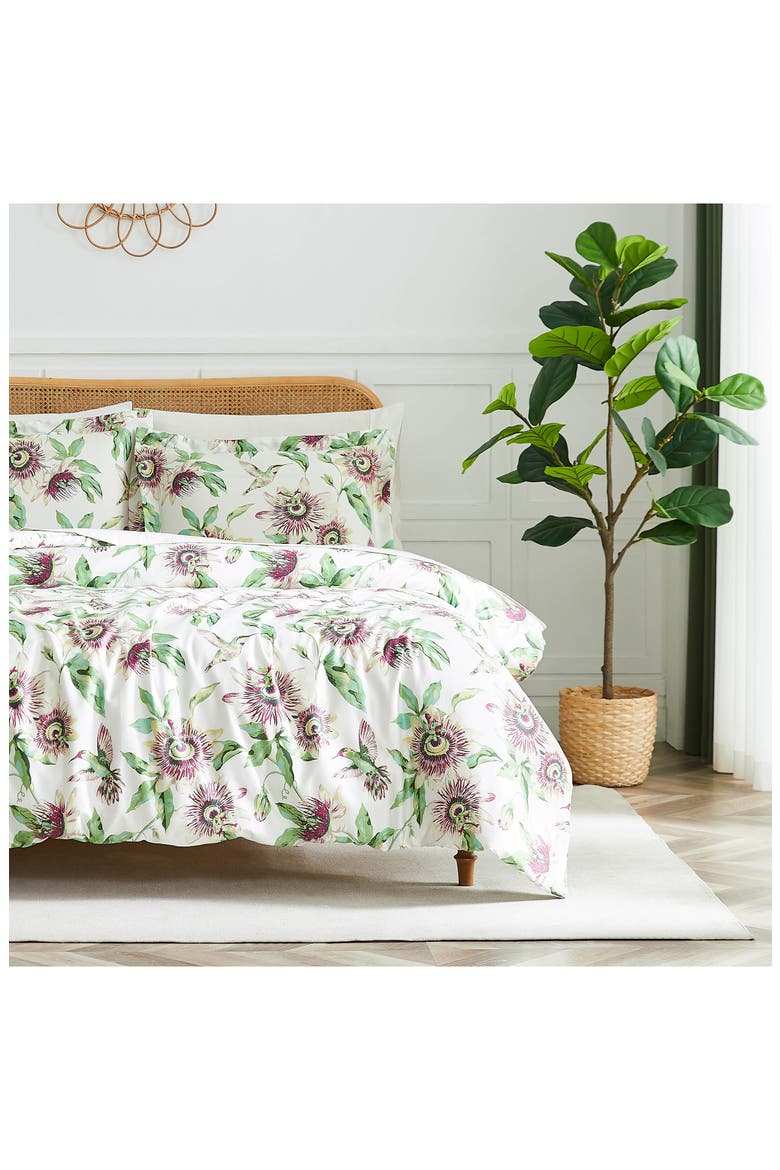 Duvet Cover & Pillow Sham Set, Alternate, color, WHITE/ GREEN