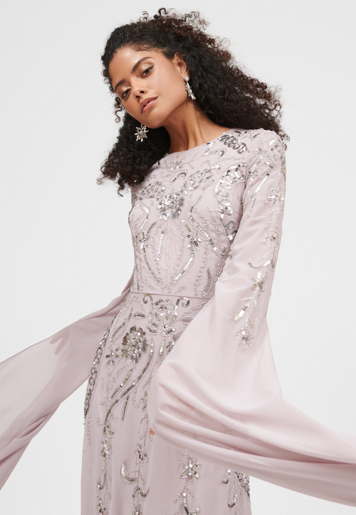 MARYISA MARYISA OCCASION MODEST EMBELLISHED SEQUIN BEADED COWL NECK EVENING MAXI DRESS