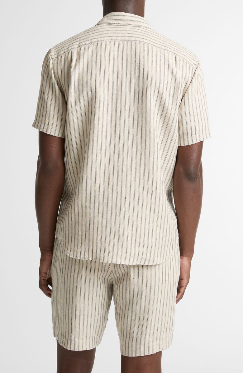 Vince Ballstone Stripe Short Sleeve Hemp Button-Up Shirt, Alternate, color, Parchment/ Coastal Stripes